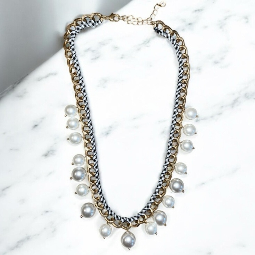 Elegant Kate Spade Gold  and Black&White Fabric Pearl Necklace - Picture 2 of 5